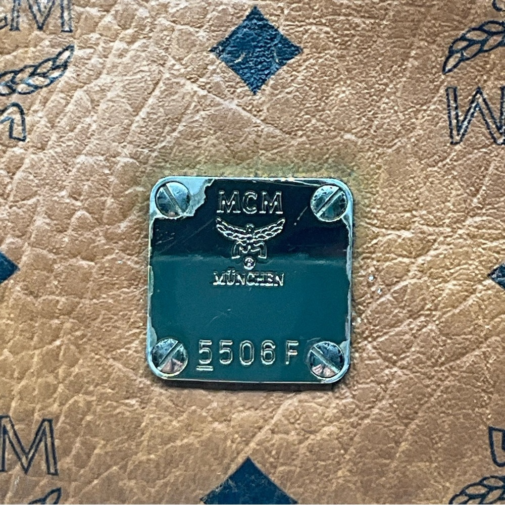 MCM Visetos Brown Cognac Monogram Gold Studded Leather Backpack - Picture 3 of 15